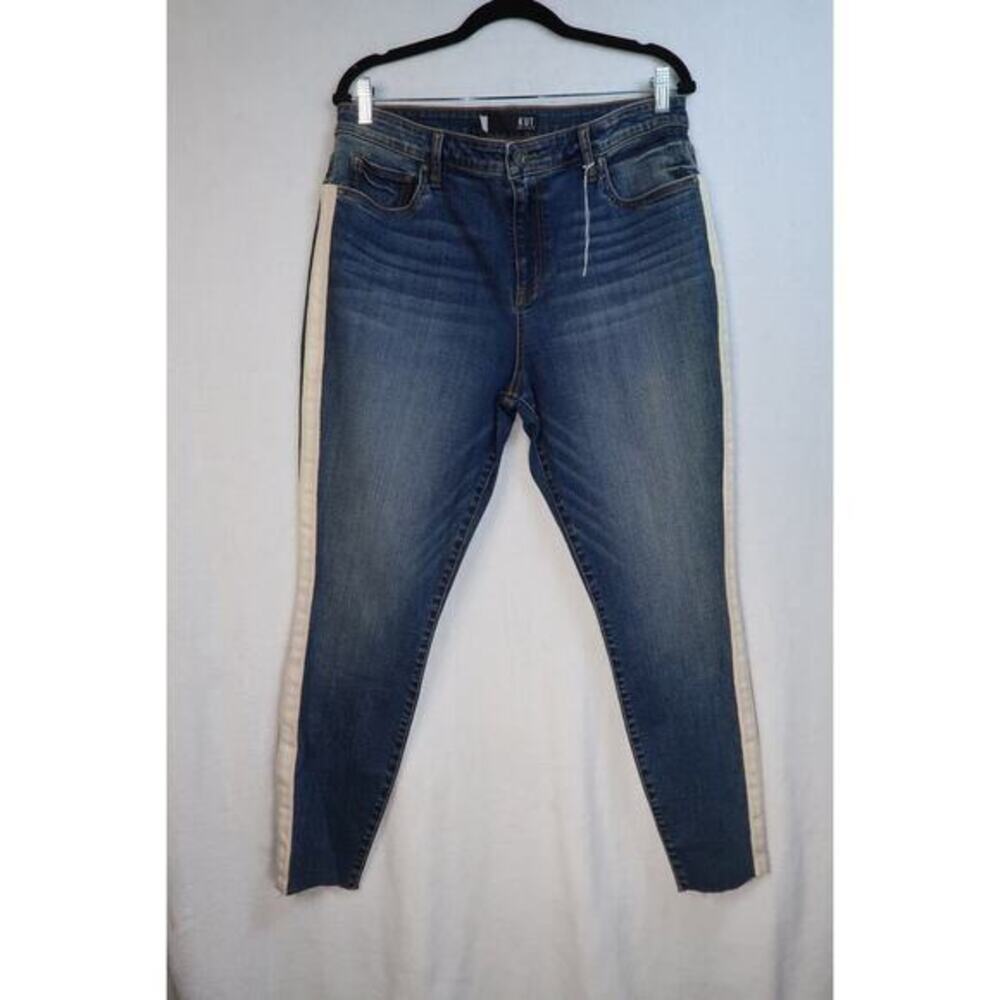 Kut From the Kloth High Rise‎ Straight Leg Pink Side Stripe Dark Wash Size 14
